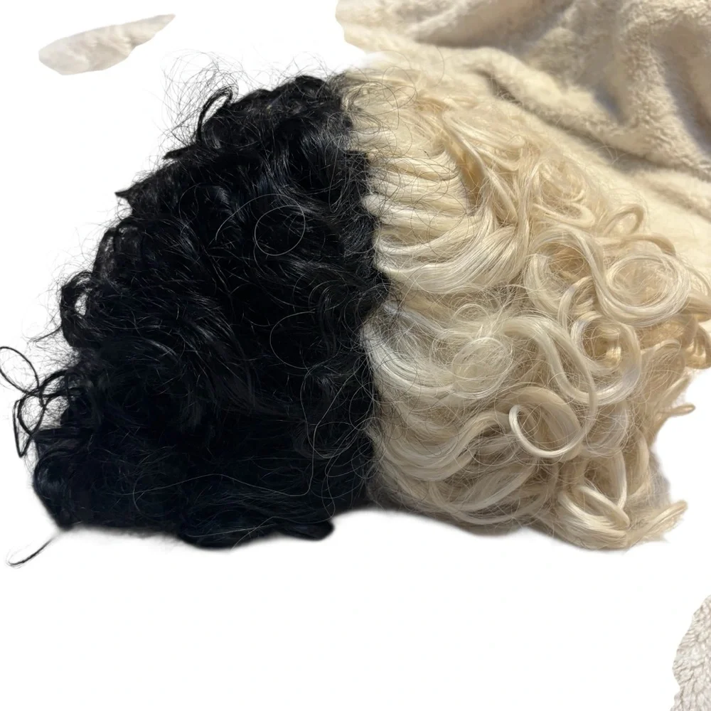 NEW Wig Two-Tone Black & White Curly Hairpiece Cosplay Cruella Women Hair